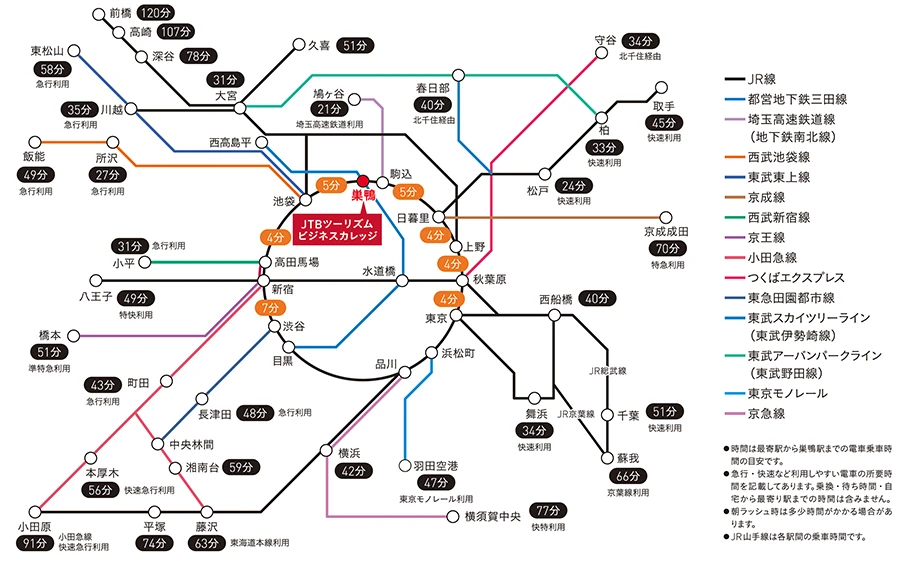 観光と旅行の専門学校JTBツーリズムビジネスカレッジへの交通アクセス