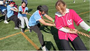 綱引きをしている学生
